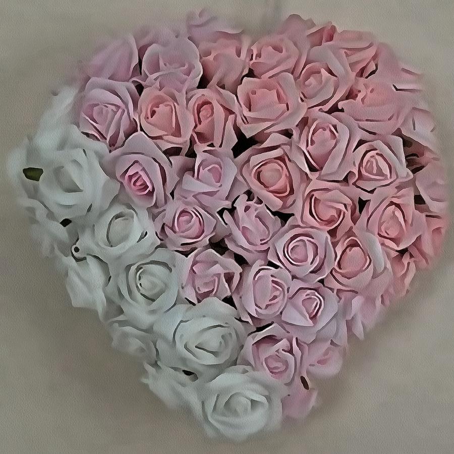 Heart Of Pink and White Roses Painting by Taiche Acrylic Art