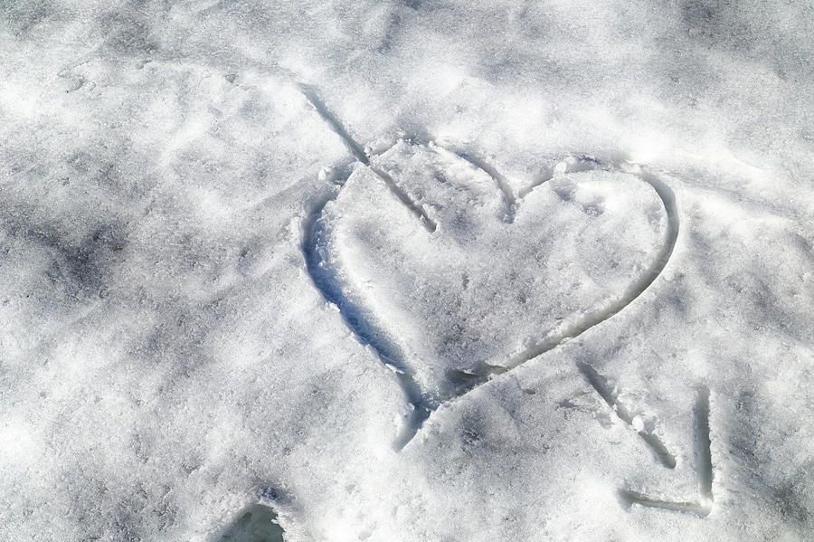 Heart Pierced By An Arrow Drawn In The Snow Photograph by Vivida Photo PC
