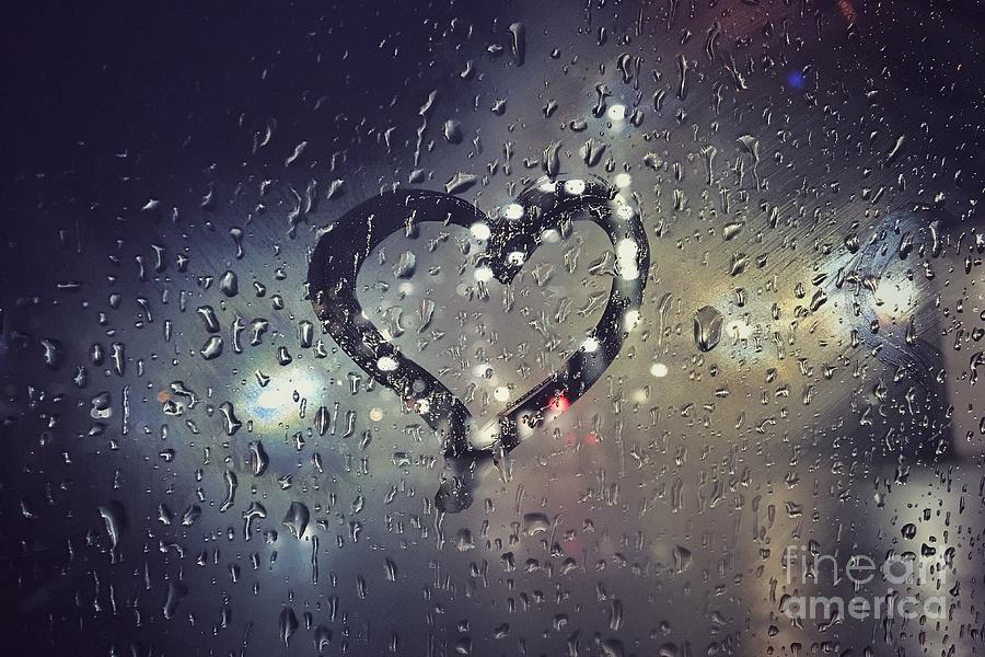 Heart Shape On Glass At Rainy Night Photograph by Yun Han Xu
