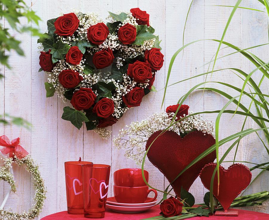 Heart-shaped Arrangement & Heart Decoration For Valentines Day Photograph by Friedrich Strauss