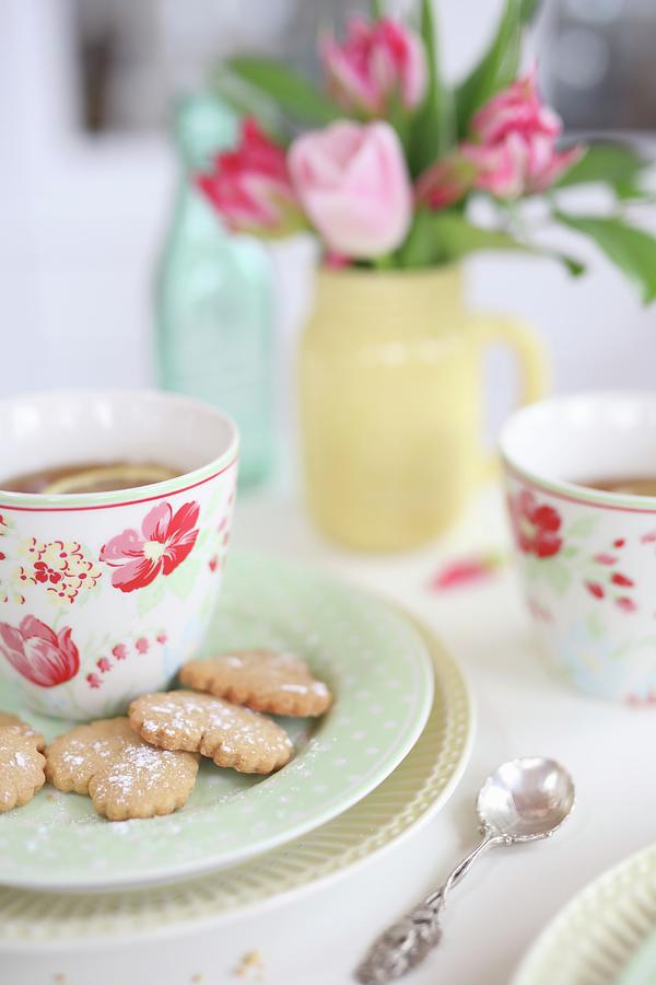 Heart Shaped Cookies And Tea Photograph by Dorota Ryniewicz