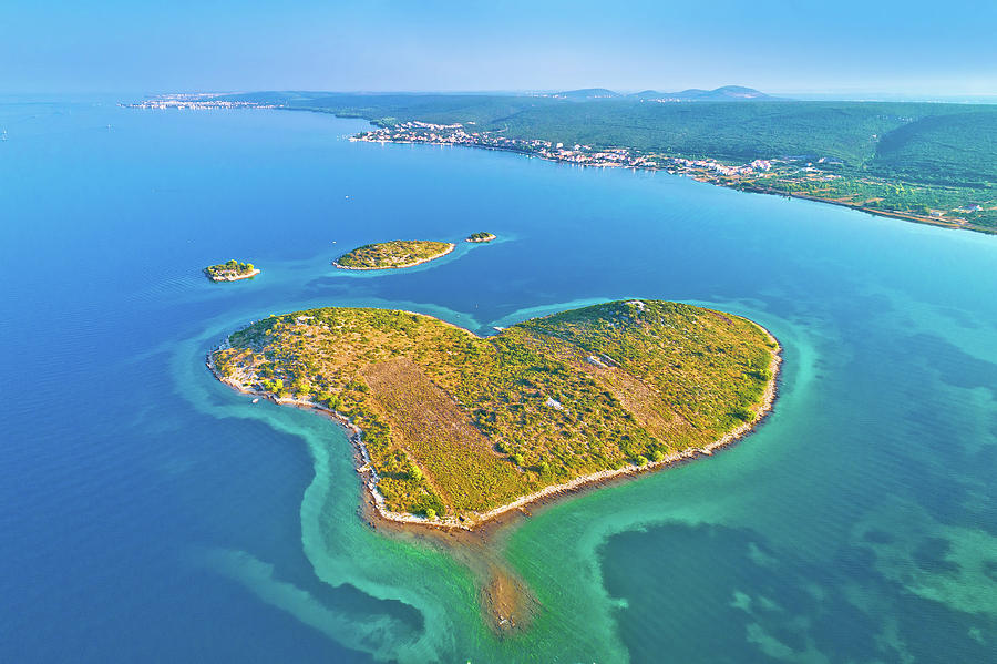 Heart shaped island of Galesnjak in Zadar archipelago aerial vie Photograph by Brch Photography