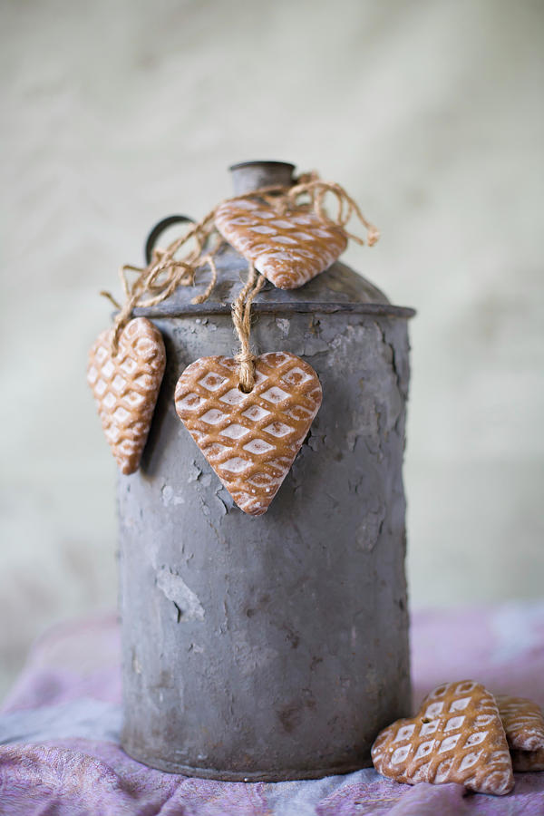 Heart-shaped Pendants With Waffle Structure On Old Metal Churn Photograph by Alicja Koll