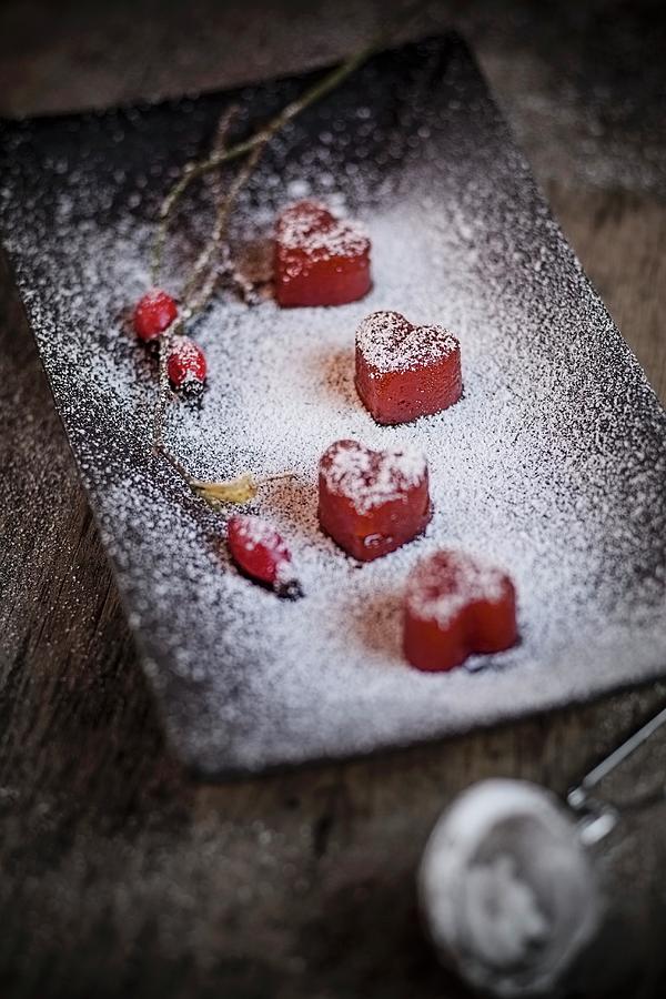 Heart-shaped Quince Bread On A Plate With Icing Sugar Photograph by Susan Brooks-dammann