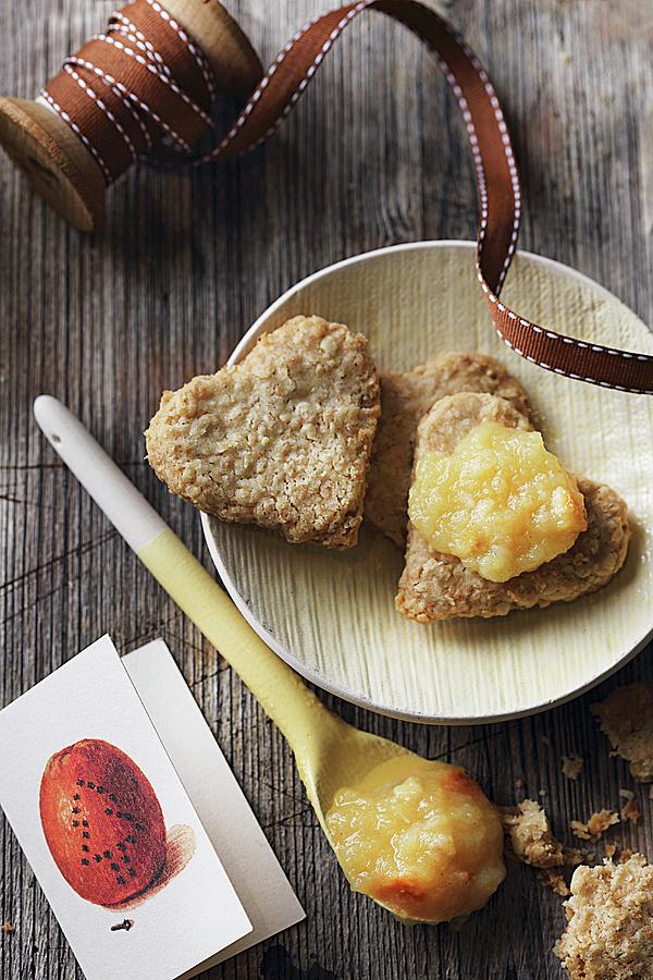 Heart Shaped Rolled Oat Biscuits With Jam gluten Free Photograph by Zita Csig