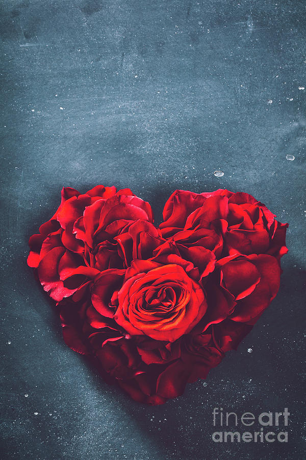 Heart-shaped Rose Bouquet On Stone Background. Photograph