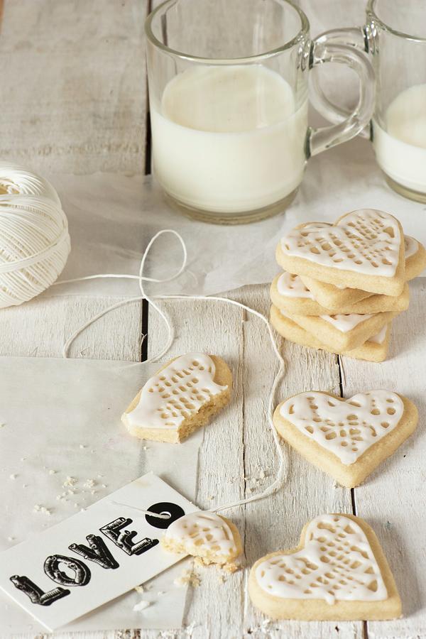 Heart Shaped Shortbread With A Love Tag And Milk Photograph by Magdalena Hendey
