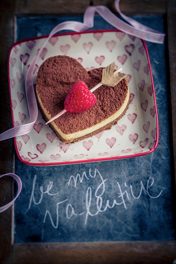 Heart Shaped Tiramisu With Cupids Arrow And Lettering For Valentines Day Photograph by Eising Studio