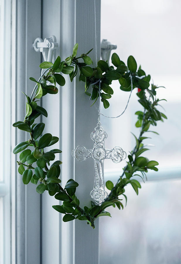 Heart-shaped Wreath Hanging On Window Photograph by Kennet House Of Pictures / Havgaard