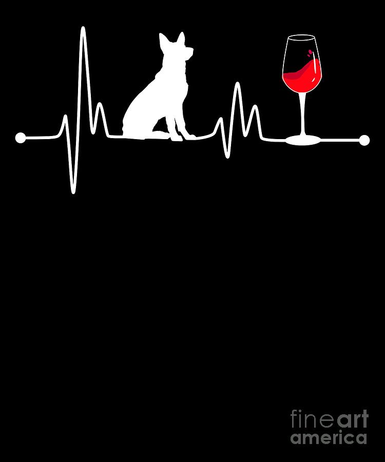Wine Digital Art - Heartbeat EKG Pulse German Shepherd and Wine Lover by TeeQueen2603