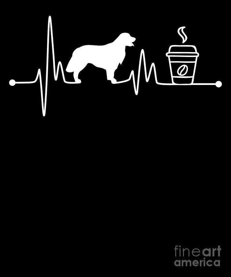 Dog Digital Art - Heartbeat EKG Pulse Golden Retriever Coffee Lover by TeeQueen2603