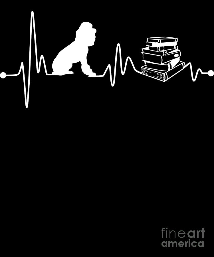 Dog Digital Art - Heartbeat EKG Pulse Poodle Reading Read Book Gift by TeeQueen2603