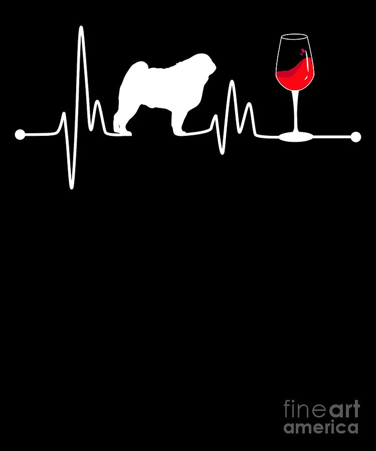 Wine Digital Art - Heartbeat EKG Pulse Pug and Wine Lover by TeeQueen2603