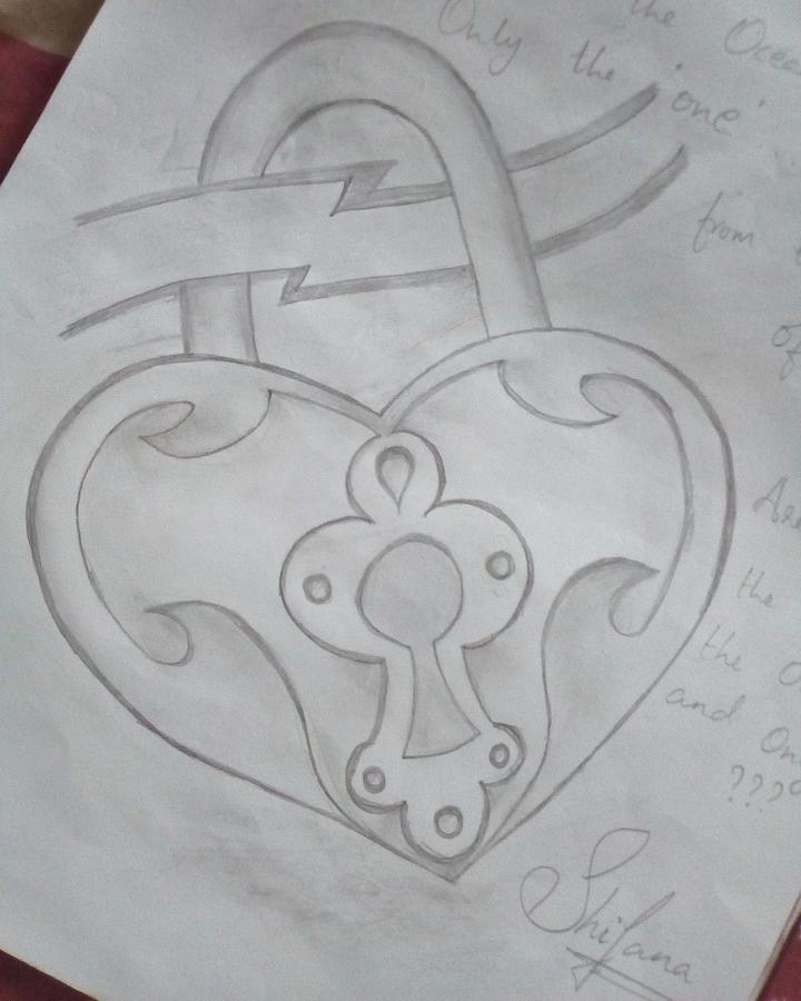Lock Drawing - Heartlock  by Shifana Shams