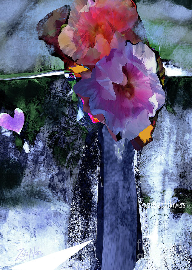 Hearts and Flowers Love at First Light  No 3 Mixed Media by Zsanan Studio