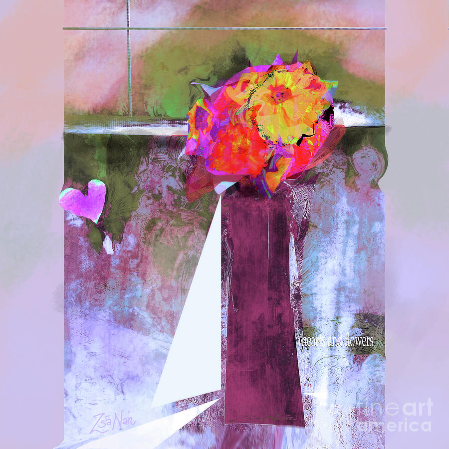 Hearts and Flowers Love at First Light  Series   No 4  Mixed Media by Zsanan Studio