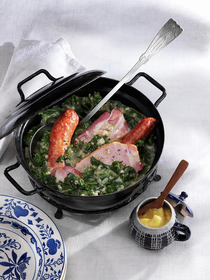 Hearty Green Kales With Pinkel smoked Sausage From Bacon, Groats And Spices Photograph by Karl Newedel