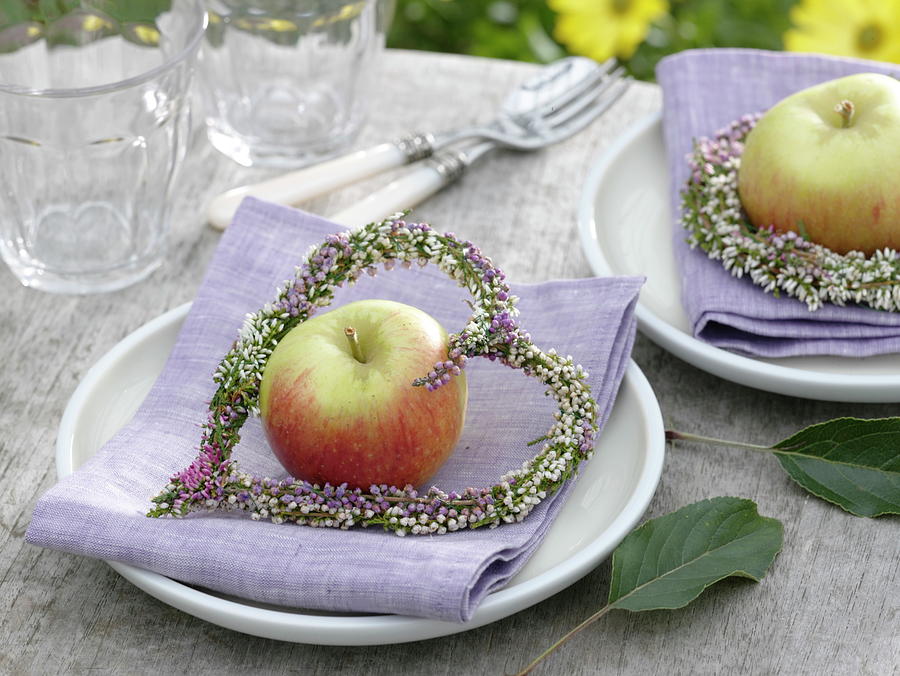 Heather Heart And Apple As Napkin Deco Photograph by Friedrich Strauss