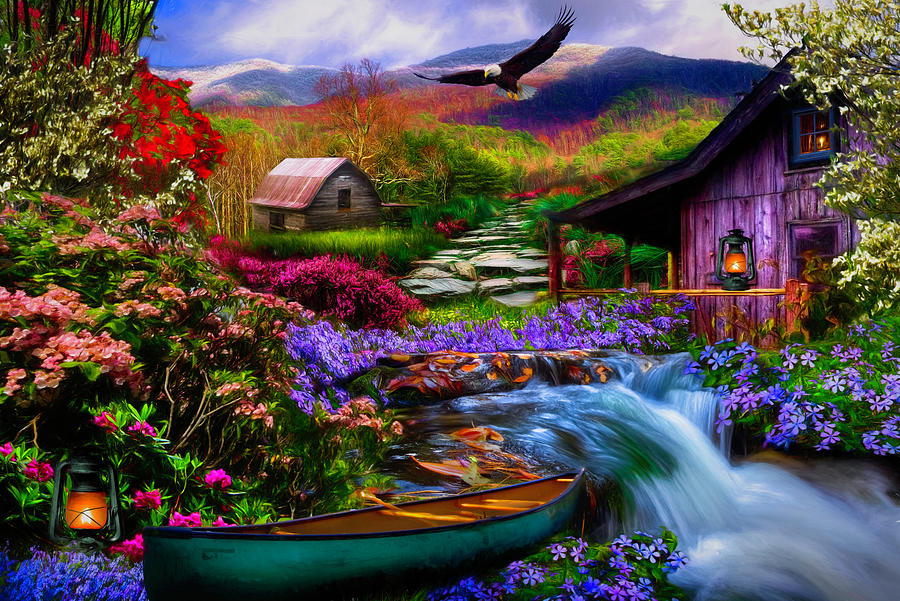 Heaven on Earth in the Mountains Painting Digital Art by Debra and Dave Vanderlaan