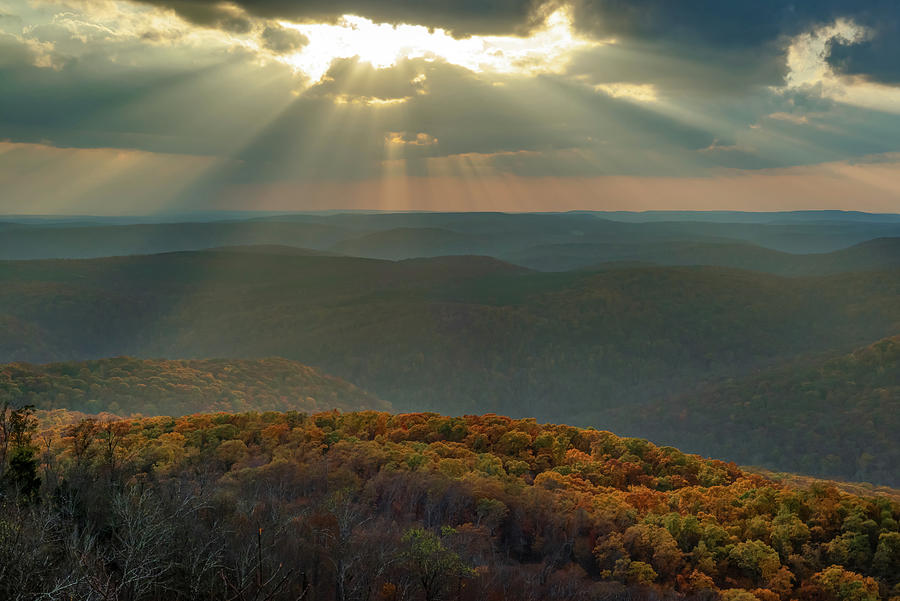 Heavens Light From White Rock Mountain - Ozark National Forest Photograph by Gregory Ballos