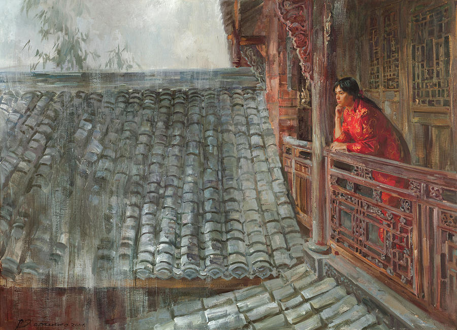 Portrait Painting - Heavy rain in Sichuan province by Victoria Kharchenko