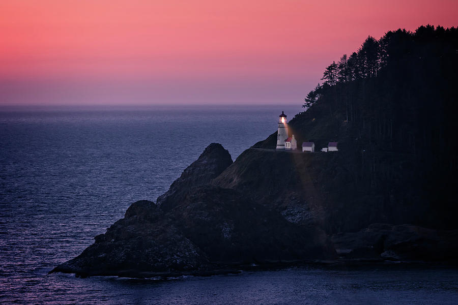 Nature Photograph - Heceta Head Lighthouse Sunset by Wes and Dotty Weber