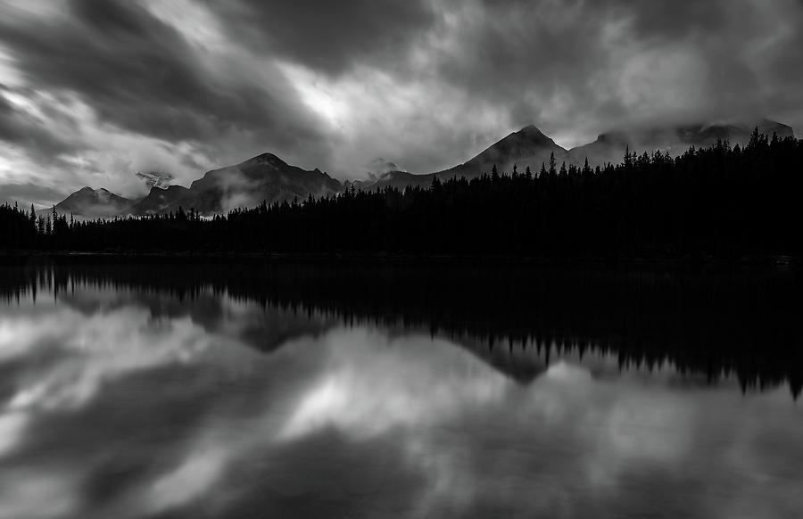 Hector Lake Banff Black And White Photograph by Dan Sproul