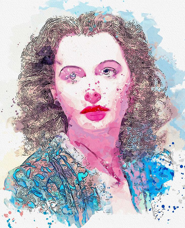 Hedy Lamarr The Most Beautiful Woman In The World Watercolor By Ahmet Asar Painting