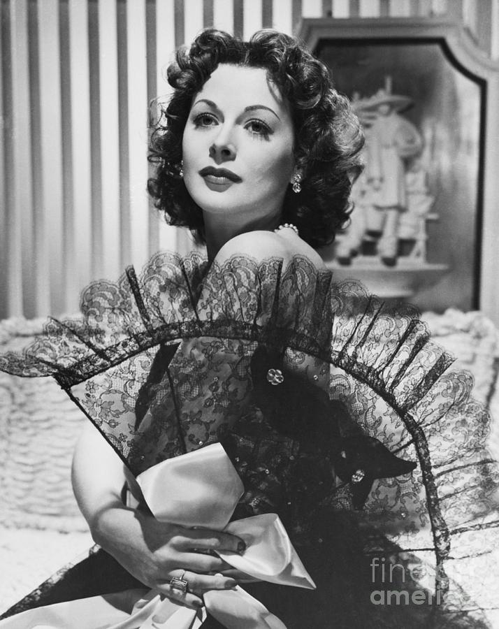 Hedy Lamarr With Lace Fan Photograph by Bettmann