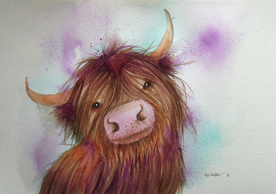 Cow Painting - Heeland Coo by Angie Livingstone