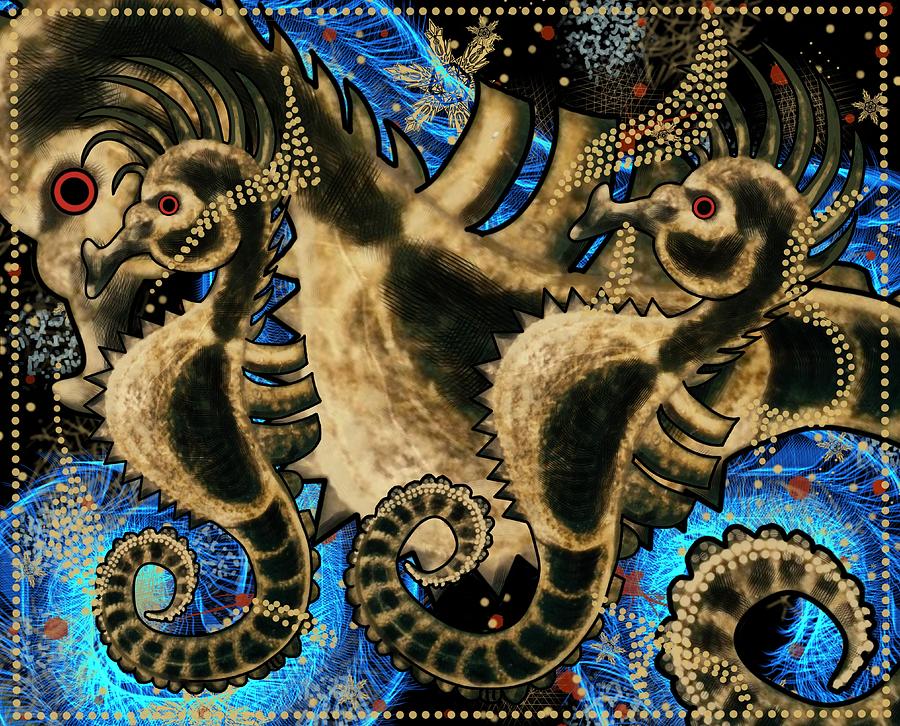 Seahorse HeHorse Electric Blue Mixed Media by Joan Stratton