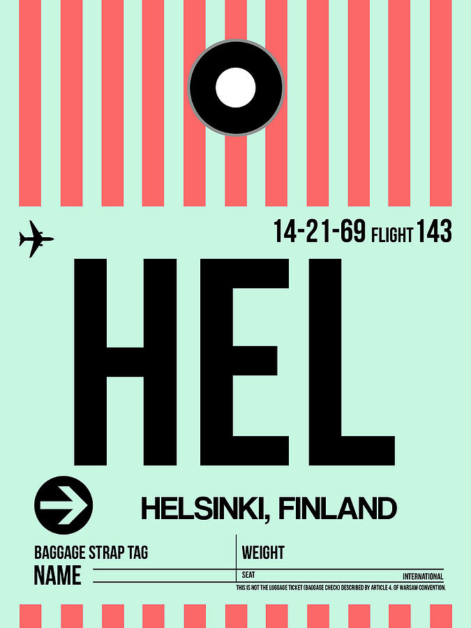 Vintage Digital Art - HEL Helsinki Luggage Tag I by Naxart Studio