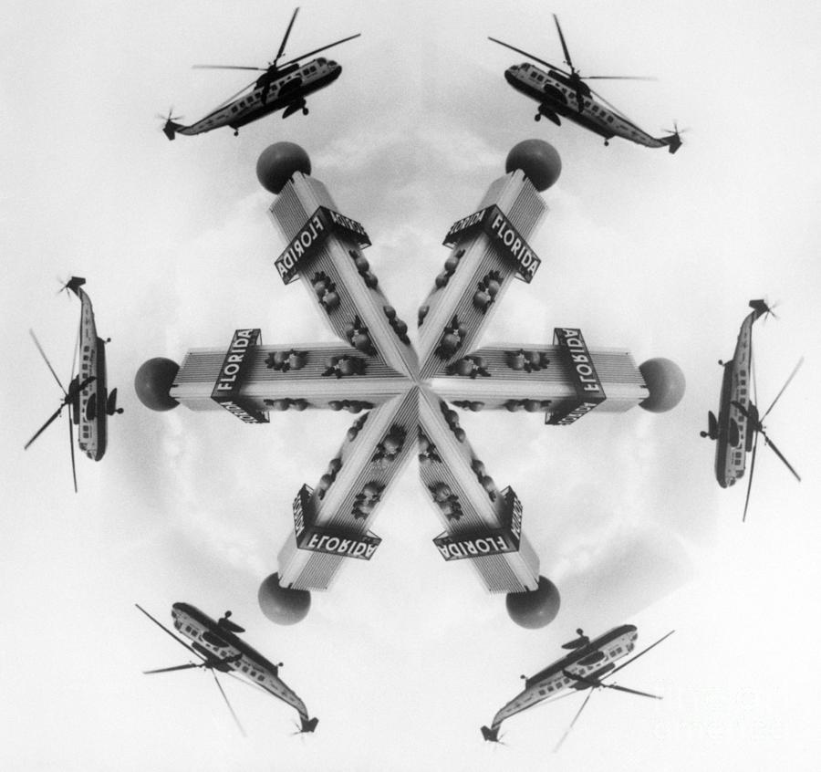 Helicopter And Tower Multiplied By Lens Photograph by Bettmann