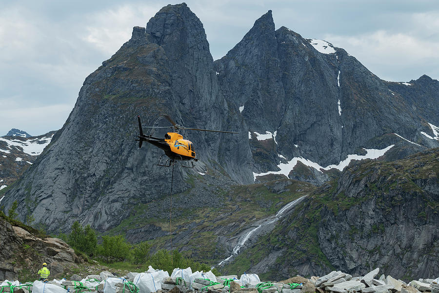 Helicopter Carrying Stones For Work On Reinebringen Sherpa Trail ...