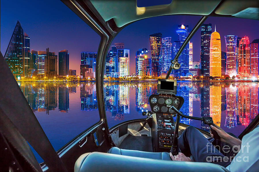 Helicopter on Doha Bay Photograph by Benny Marty