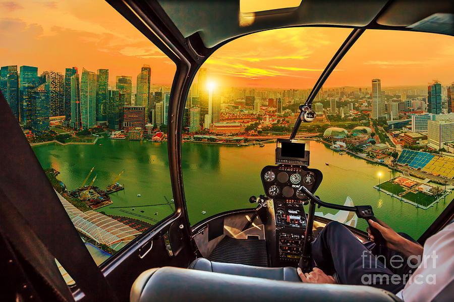 Helicopter on marina bay Singapore Photograph by Benny Marty