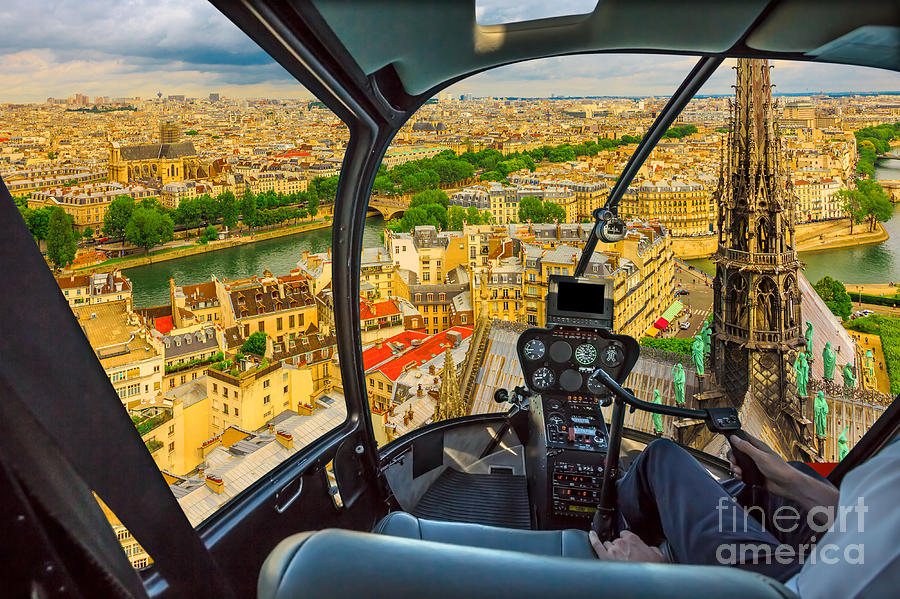 Helicopter on Notre Dame skyline Photograph by Benny Marty