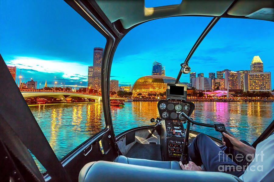 Helicopter on Singapore harbor Photograph by Benny Marty