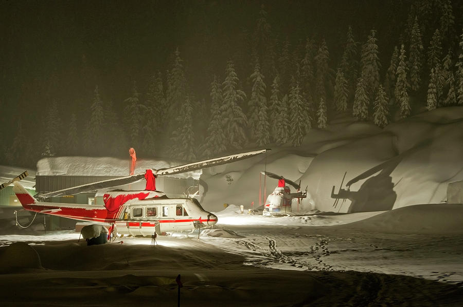 Helicopters Used For Heli-skiing Parked Photograph by Topher Donahue