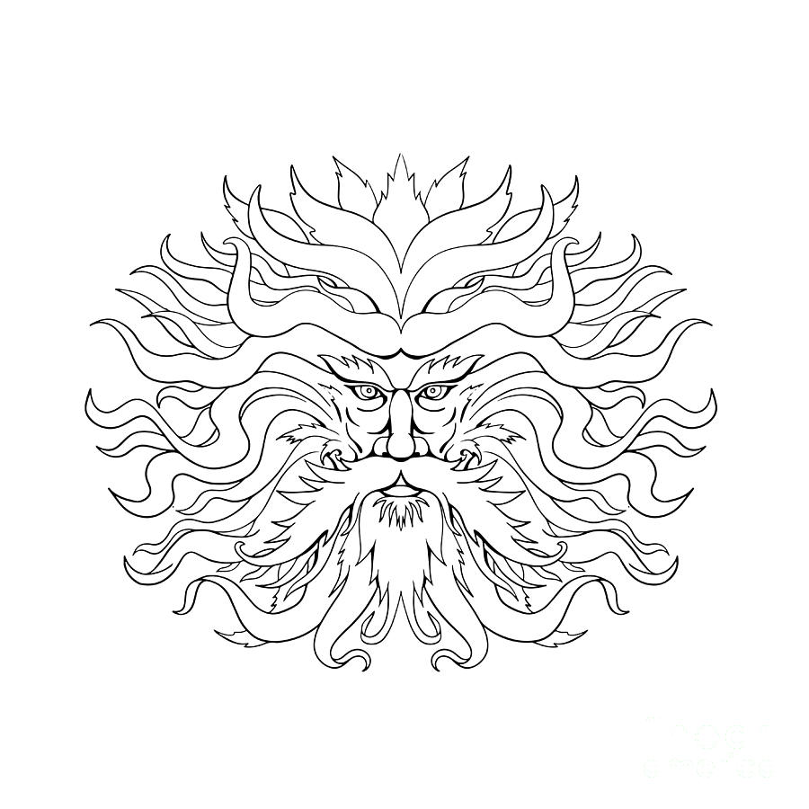 Helios Greek Sun God Head Drawing Black and White Digital Art by