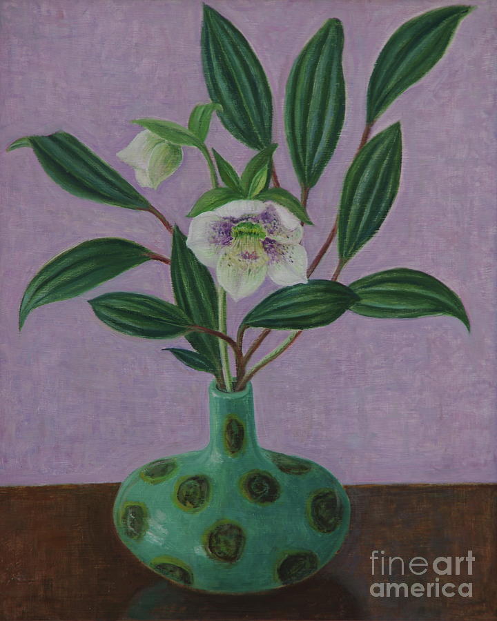 Hellebores With Viburnum Leaves, 2015 Oil On Wood Painting by Ruth Addinall