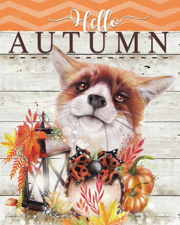 Fall Mixed Media - Hello Autumn  - Autumn Greetings Fox by Sheena Pike Art And Illustration