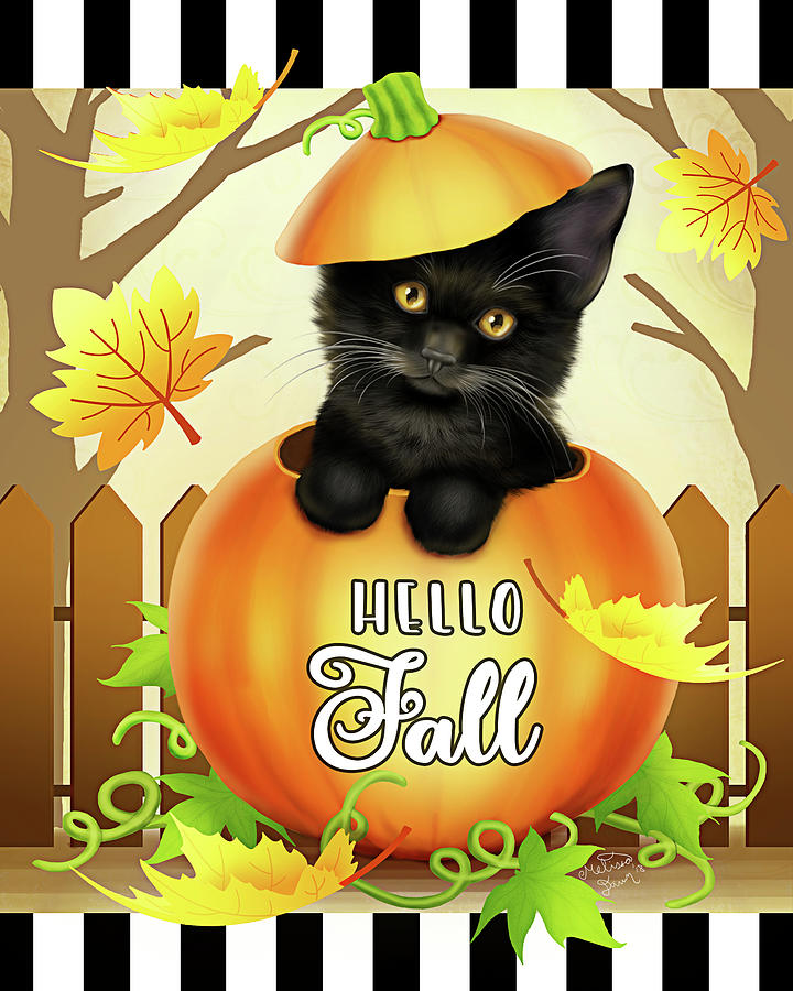 Animal Digital Art - Hello Fall Cat by Melissa Dawn