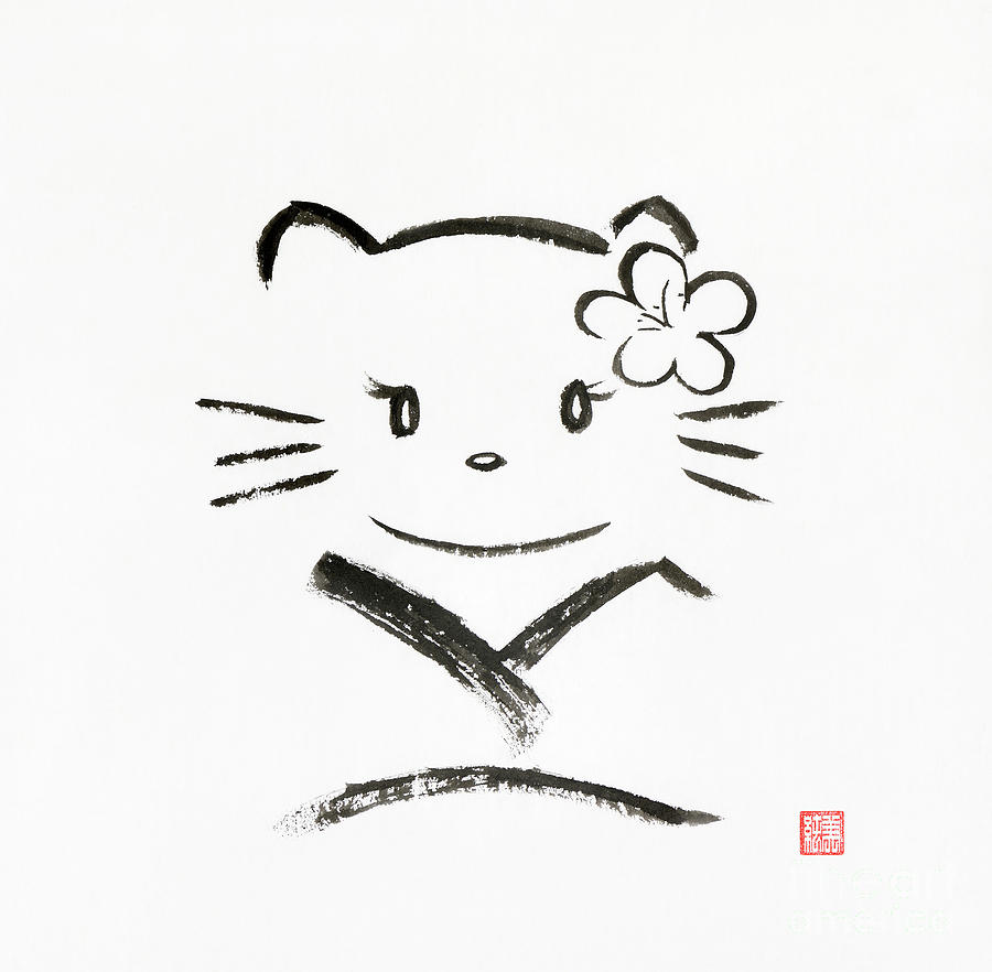 Cute hello kitty in a kimono Kawaii Japanese cartoon cat charact