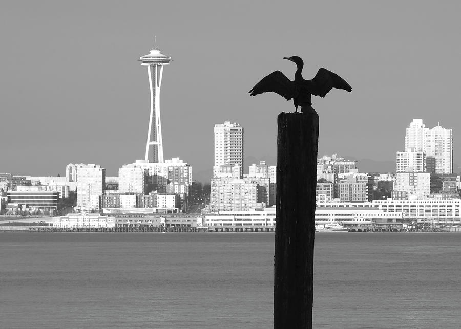 Hello Space Needle Black and White Photograph by Peggy Kahan