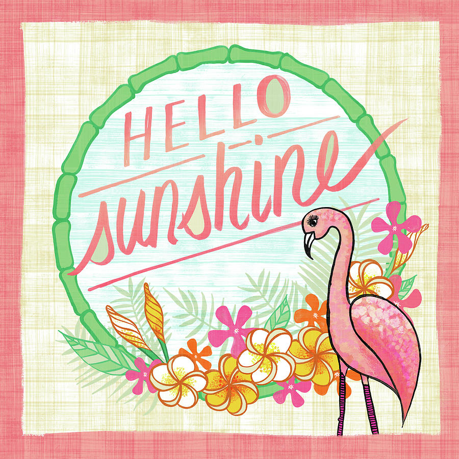 Hello Sunshine Flamingo Art Painting by Jen Montgomery