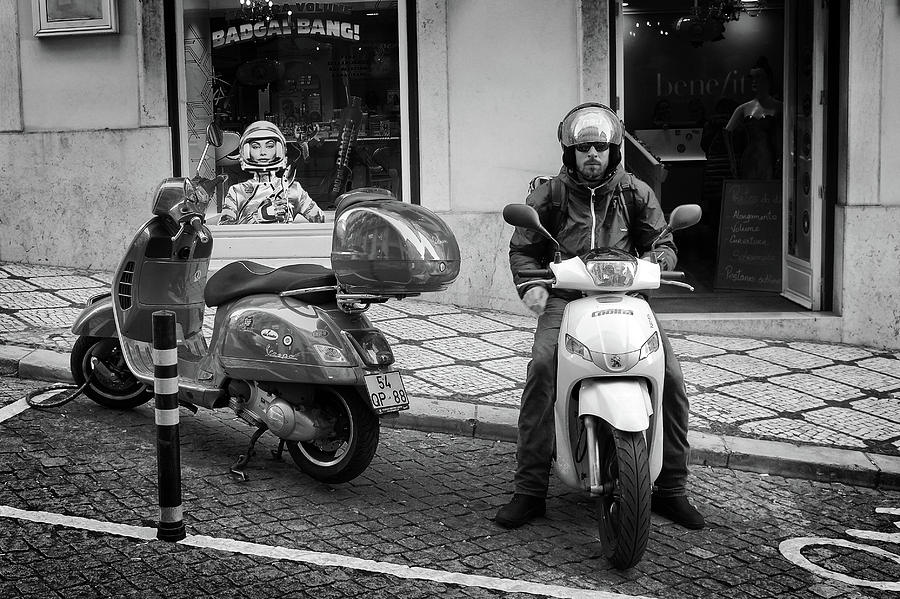City Photograph - Helmets And Motorcycles by Carlos Caetano