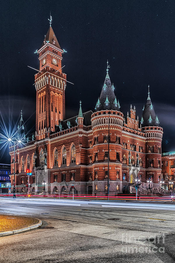 Helsingborg Town Hall Night Scene Photograph by Antony McAulay