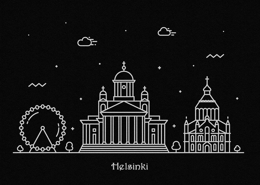 Helsinki Skyline Travel Poster Drawing by Inspirowl Design