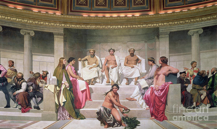 Hemicycle: Artists Of All Ages, Detail Of Ictinus, Apelles And Phidias, 1836-41 Painting by Hippolyte Delaroche
